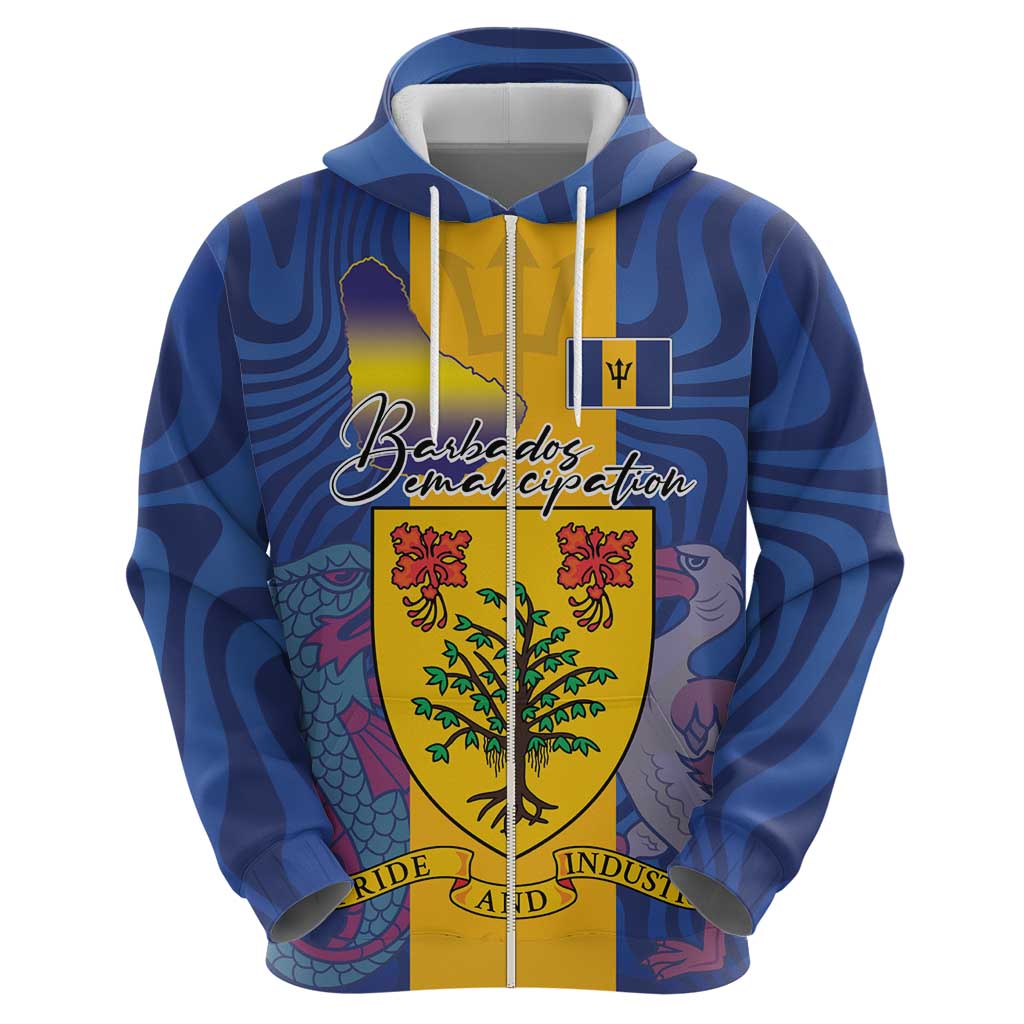 Personalised Barbados Emancipation Day Hoodie Coat of Arms and Map National Flag Style - Wonder Print Shop