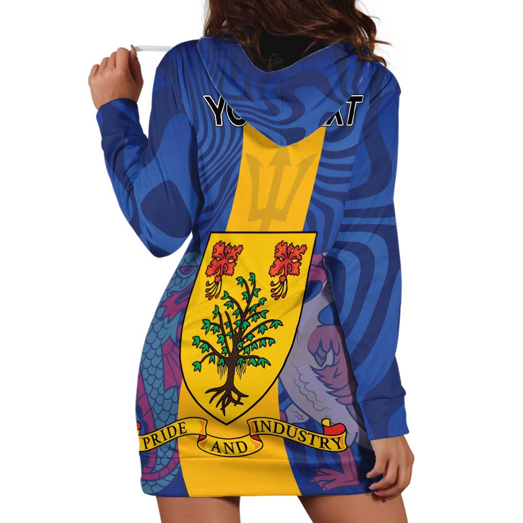 Personalised Barbados Emancipation Day Hoodie Dress Coat of Arms and Map National Flag Style - Wonder Print Shop