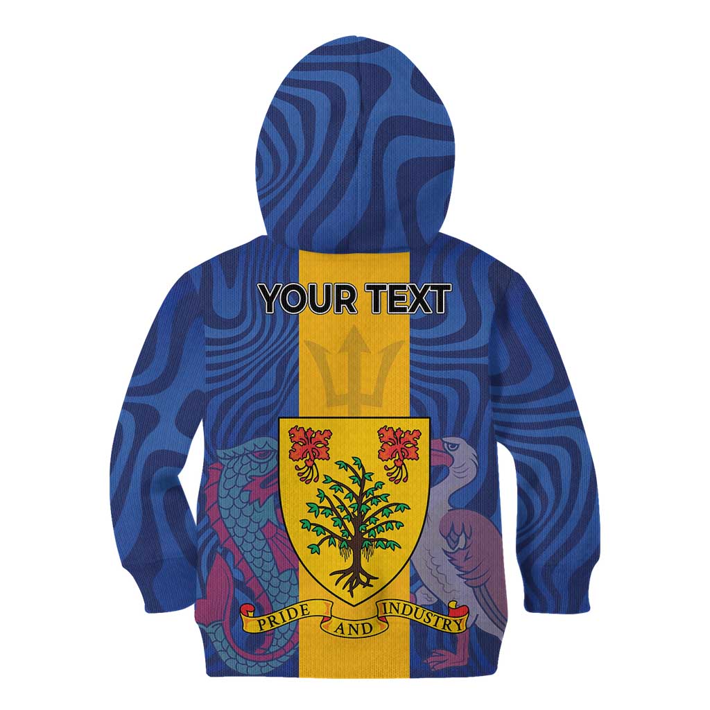 Personalised Barbados Emancipation Day Kid Hoodie Coat of Arms and Map National Flag Style - Wonder Print Shop