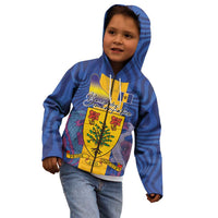 Personalised Barbados Emancipation Day Kid Hoodie Coat of Arms and Map National Flag Style - Wonder Print Shop