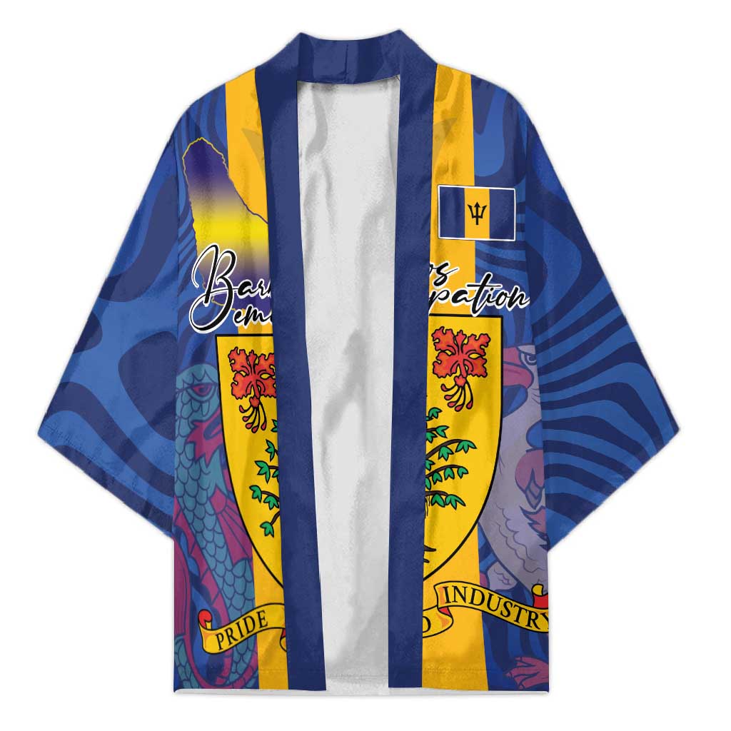 Personalised Barbados Emancipation Day Kimono Coat of Arms and Map National Flag Style - Wonder Print Shop