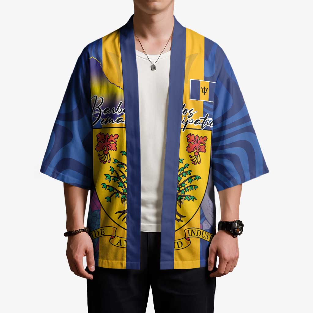 Personalised Barbados Emancipation Day Kimono Coat of Arms and Map National Flag Style - Wonder Print Shop