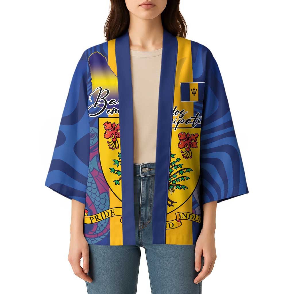 Personalised Barbados Emancipation Day Kimono Coat of Arms and Map National Flag Style - Wonder Print Shop