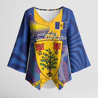 Personalised Barbados Emancipation Day Kimono Sleeve Blouse Coat of Arms and Map National Flag Style - Wonder Print Shop