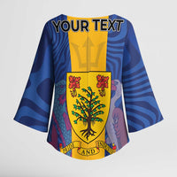 Personalised Barbados Emancipation Day Kimono Sleeve Blouse Coat of Arms and Map National Flag Style - Wonder Print Shop