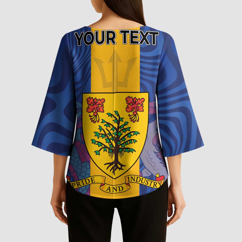 Personalised Barbados Emancipation Day Kimono Sleeve Blouse Coat of Arms and Map National Flag Style - Wonder Print Shop