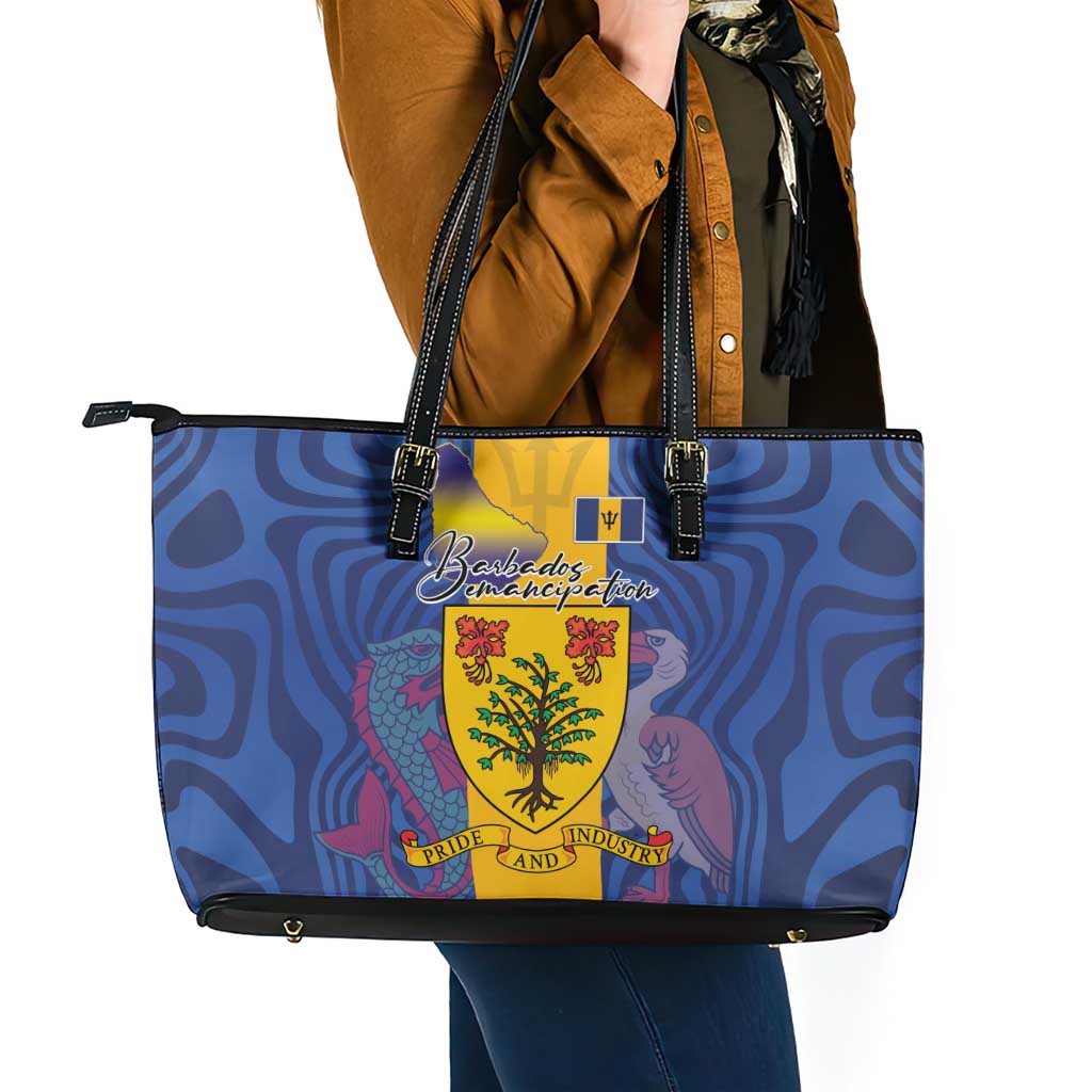 Barbados Emancipation Day Leather Tote Bag Coat of Arms and Map National Flag Style - Wonder Print Shop