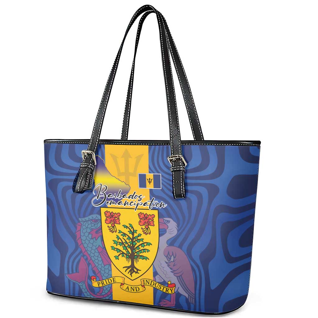 Barbados Emancipation Day Leather Tote Bag Coat of Arms and Map National Flag Style - Wonder Print Shop