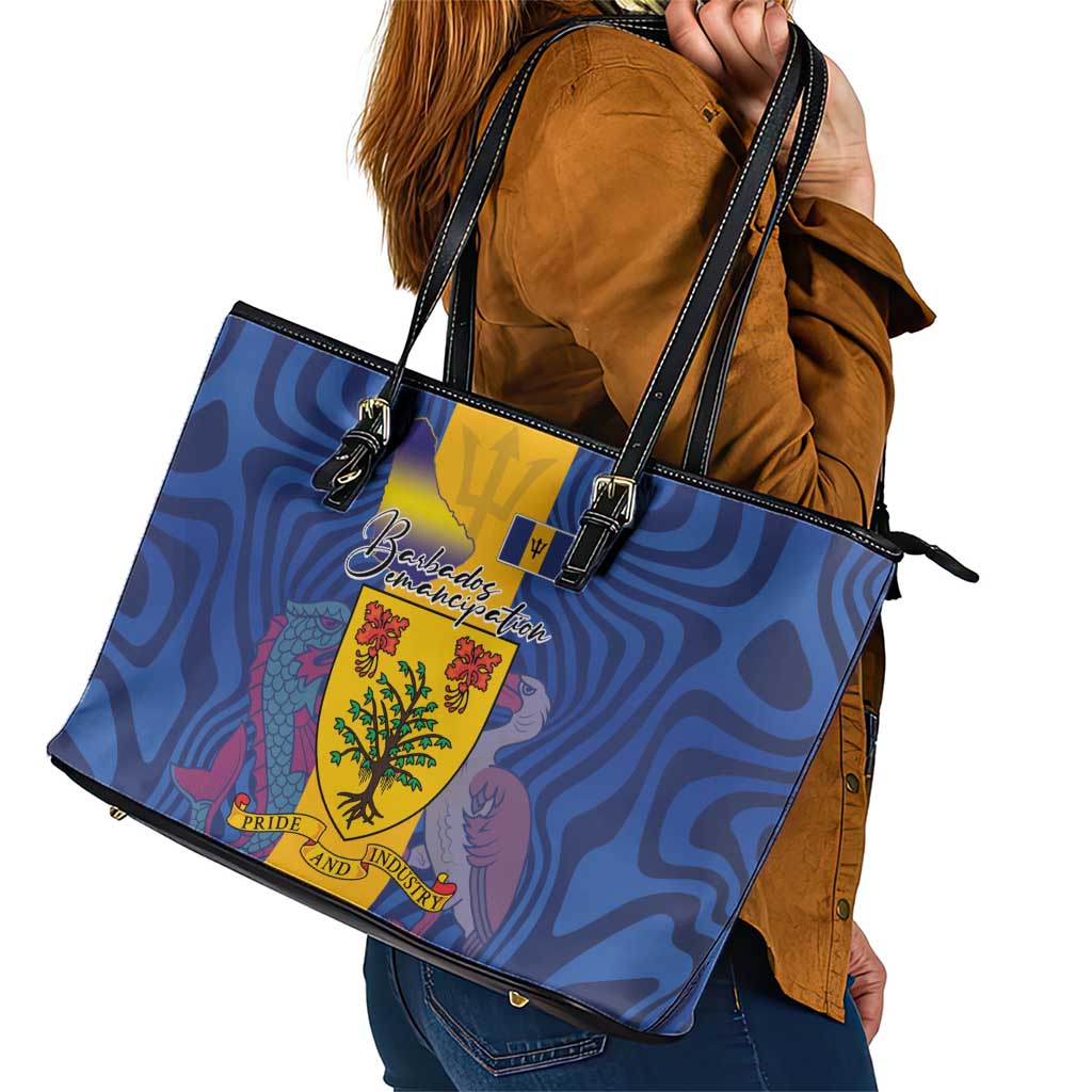 Barbados Emancipation Day Leather Tote Bag Coat of Arms and Map National Flag Style - Wonder Print Shop