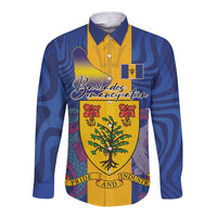 Personalised Barbados Emancipation Day Long Sleeve Button Shirt Coat of Arms and Map National Flag Style - Wonder Print Shop