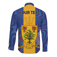 Personalised Barbados Emancipation Day Long Sleeve Button Shirt Coat of Arms and Map National Flag Style - Wonder Print Shop