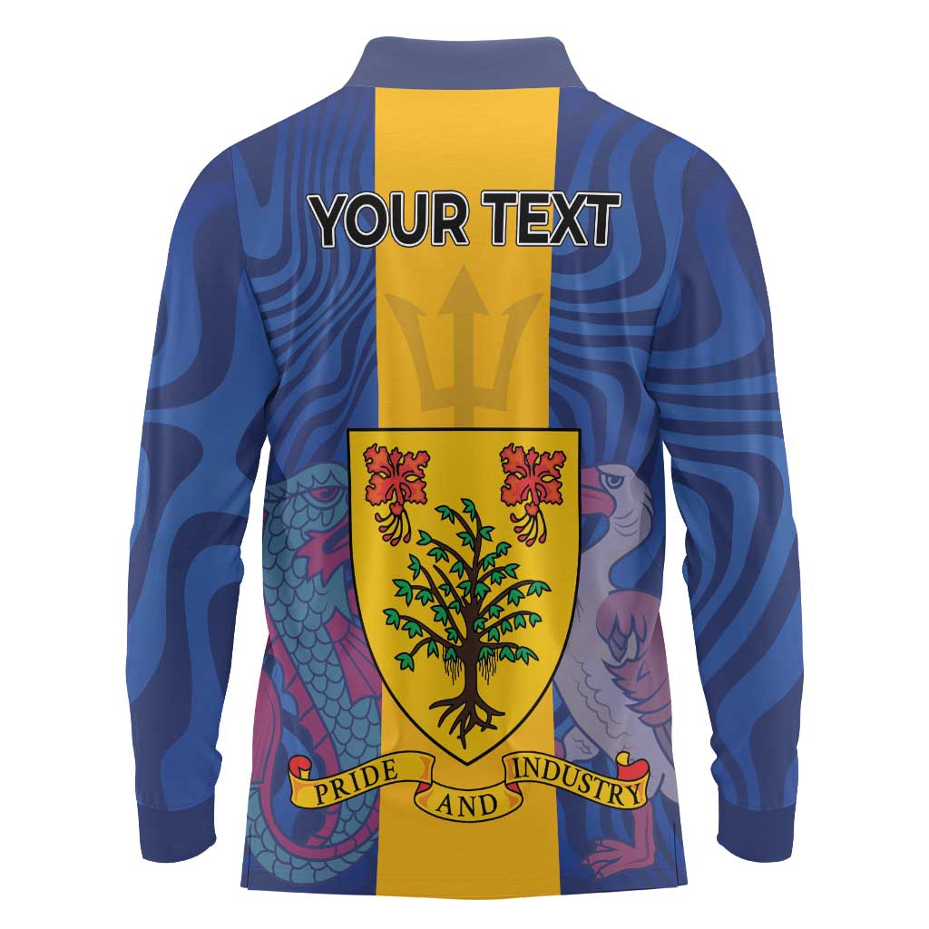 Personalised Barbados Emancipation Day Long Sleeve Polo Shirt Coat of Arms and Map National Flag Style - Wonder Print Shop