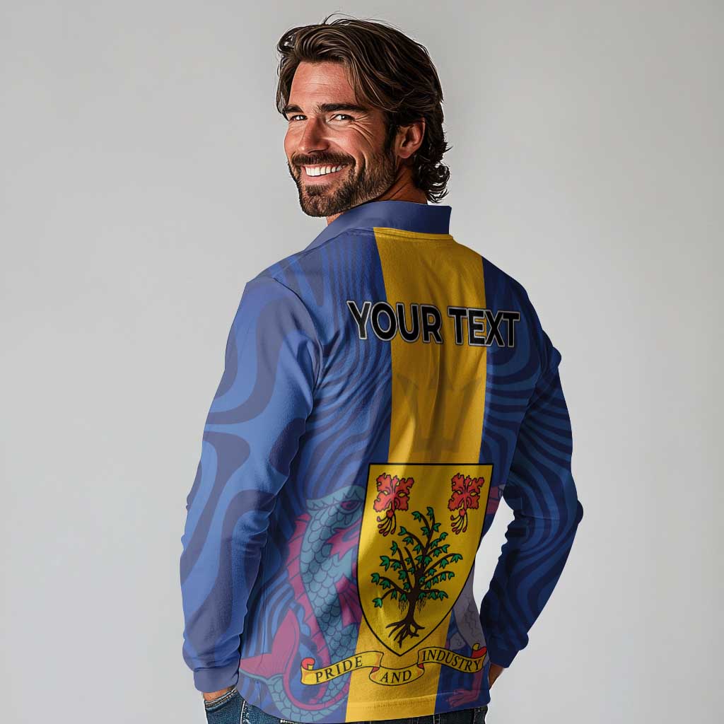 Personalised Barbados Emancipation Day Long Sleeve Polo Shirt Coat of Arms and Map National Flag Style - Wonder Print Shop