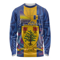 Personalised Barbados Emancipation Day Long Sleeve Shirt Coat of Arms and Map National Flag Style - Wonder Print Shop
