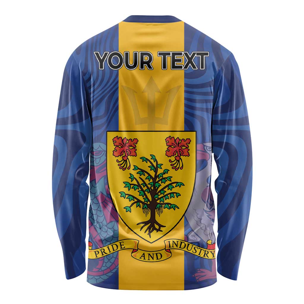 Personalised Barbados Emancipation Day Long Sleeve Shirt Coat of Arms and Map National Flag Style - Wonder Print Shop