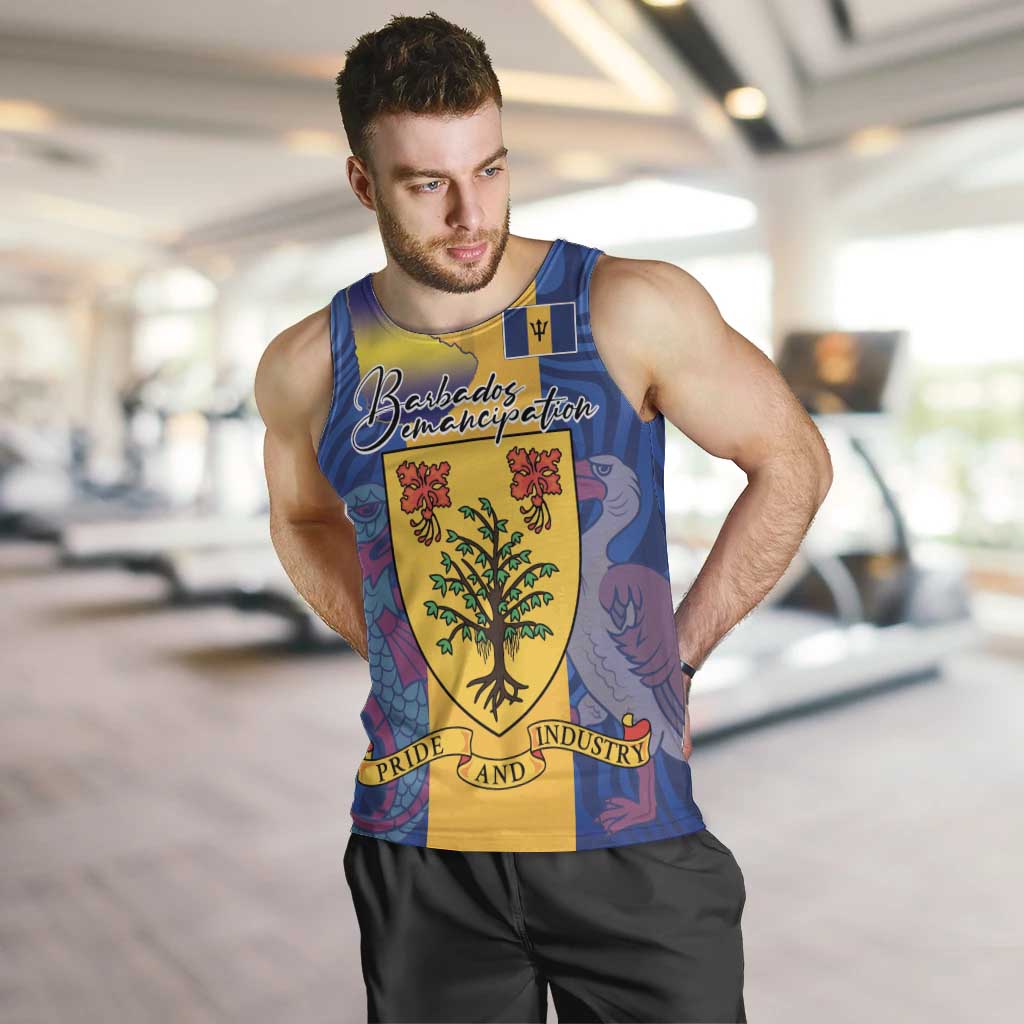 Personalised Barbados Emancipation Day Men Tank Top Coat of Arms and Map National Flag Style - Wonder Print Shop
