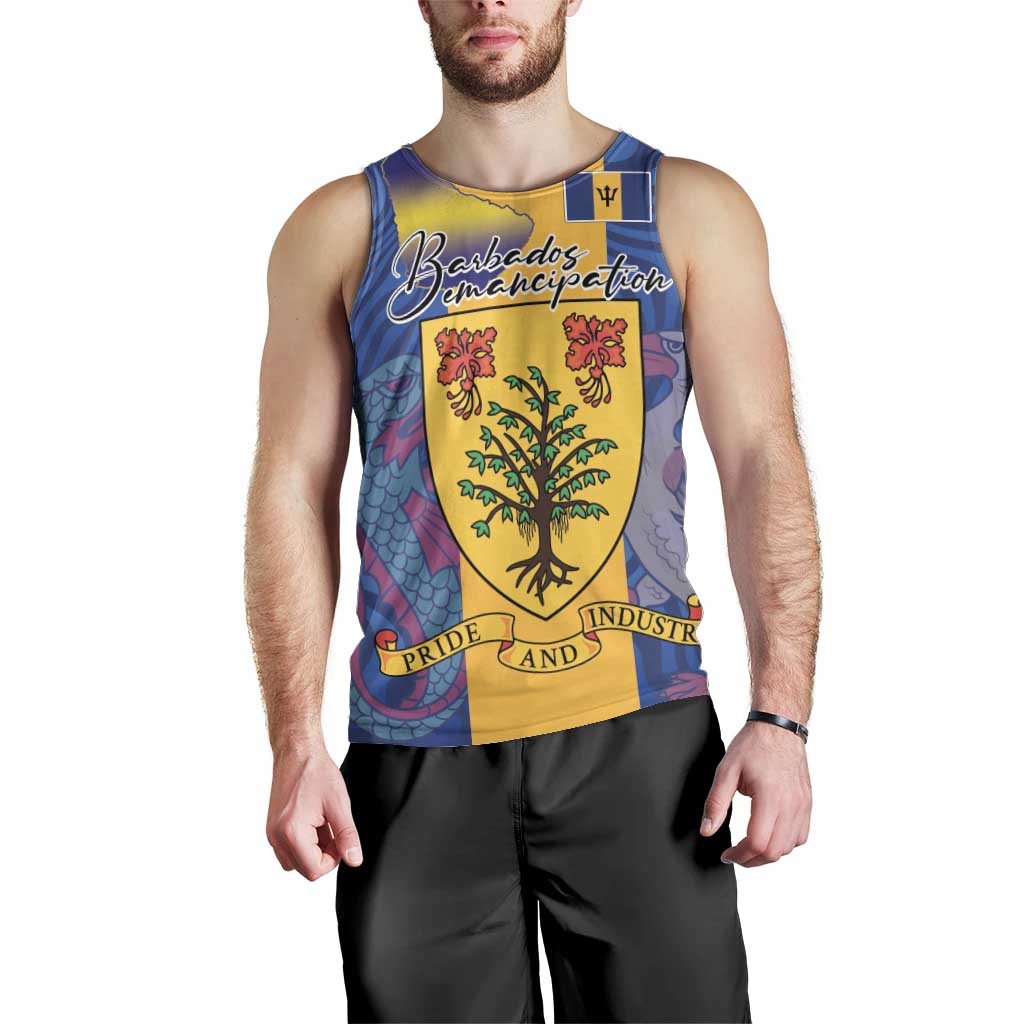Personalised Barbados Emancipation Day Men Tank Top Coat of Arms and Map National Flag Style - Wonder Print Shop