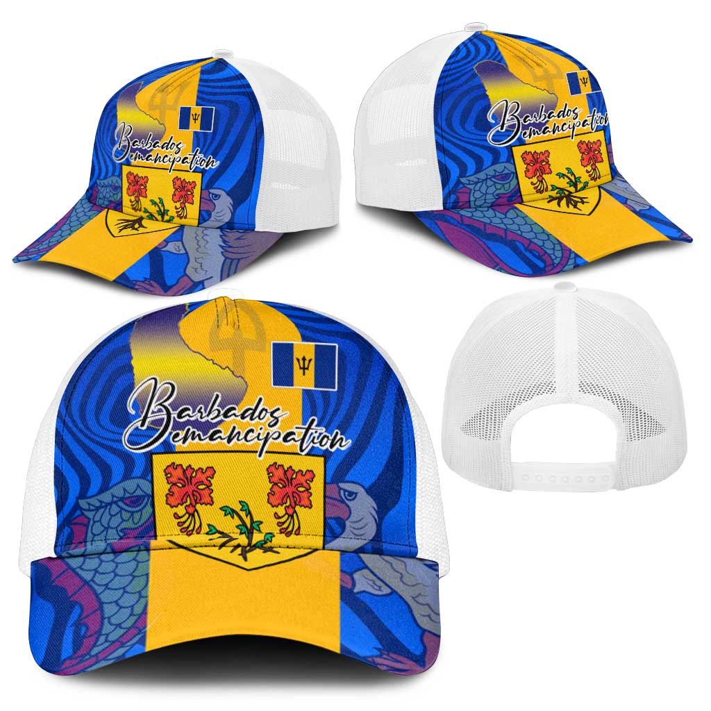 Barbados Emancipation Day Mesh Trucker Cap Coat of Arms and Map National Flag Style - Wonder Print Shop