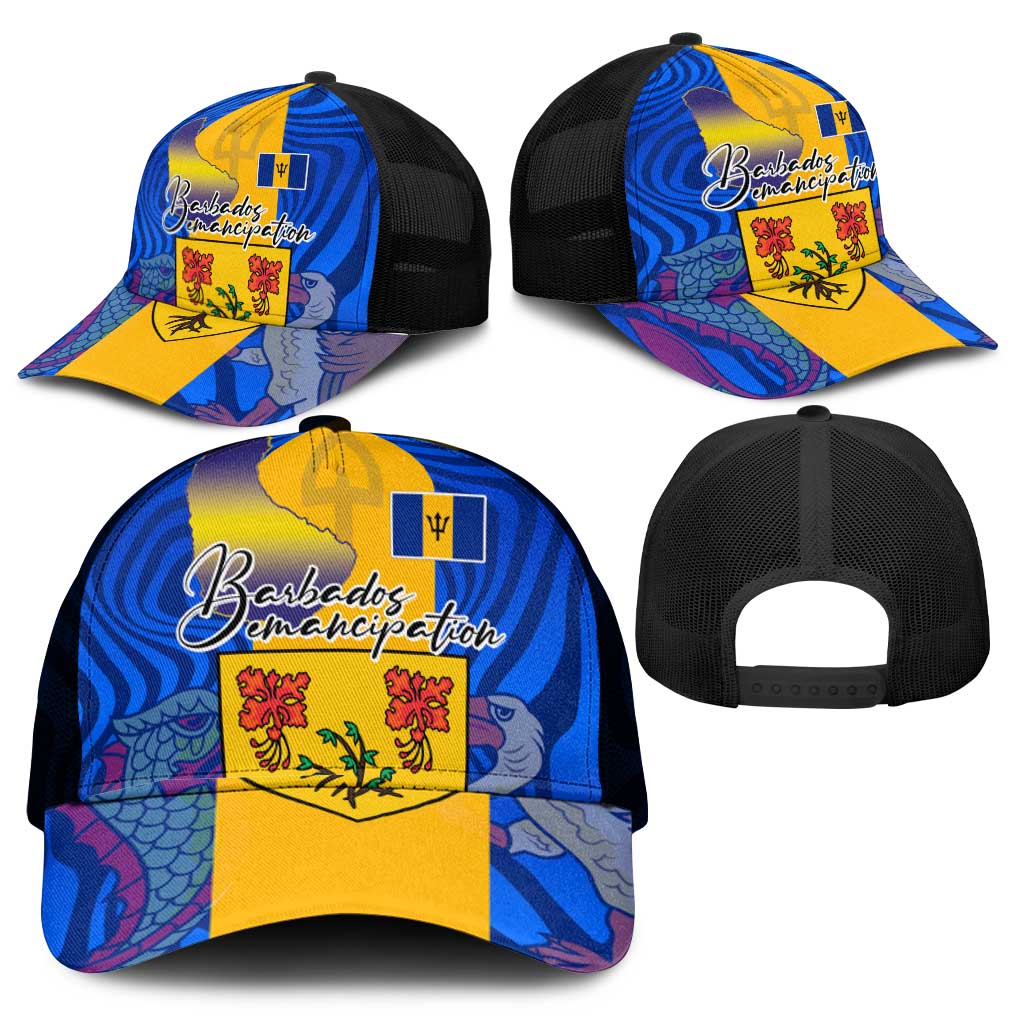 Barbados Emancipation Day Mesh Trucker Cap Coat of Arms and Map National Flag Style - Wonder Print Shop