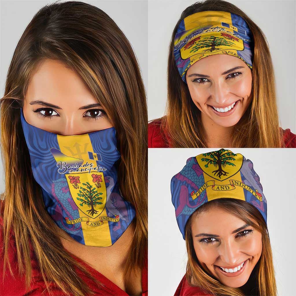 Barbados Emancipation Day Neck Gaiter Coat of Arms and Map National Flag Style - Wonder Print Shop
