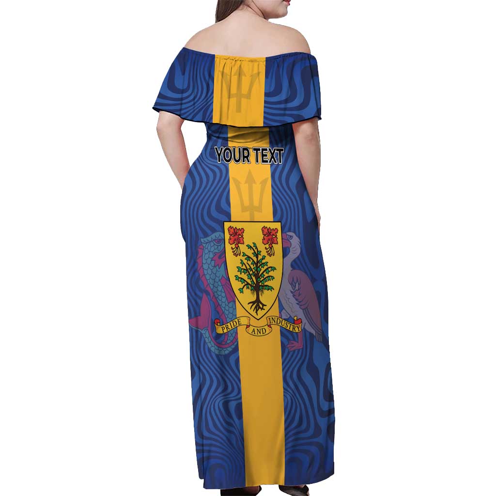 Personalised Barbados Emancipation Day Off Shoulder Maxi Dress Coat of Arms and Map National Flag Style - Wonder Print Shop