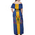 Personalised Barbados Emancipation Day Off Shoulder Maxi Dress Coat of Arms and Map National Flag Style - Wonder Print Shop