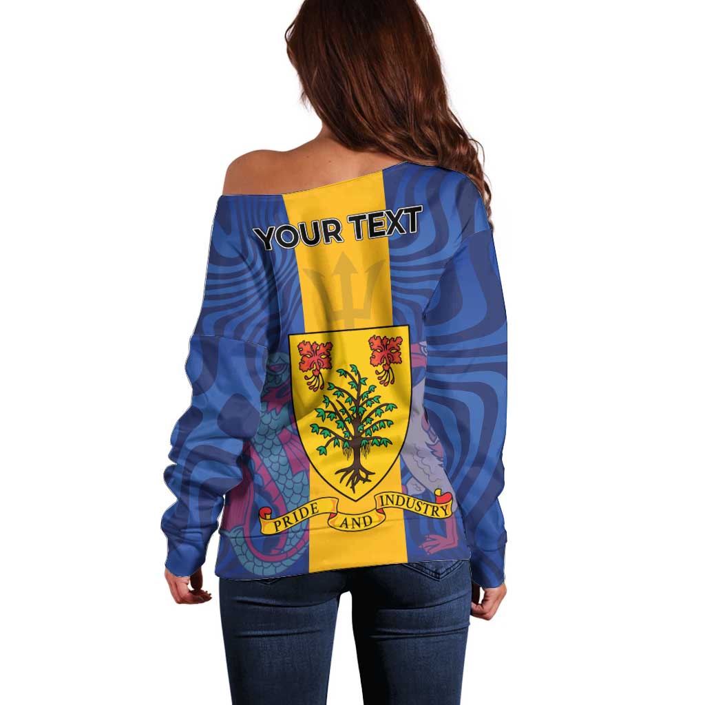 Personalised Barbados Emancipation Day Off Shoulder Sweater Coat of Arms and Map National Flag Style - Wonder Print Shop