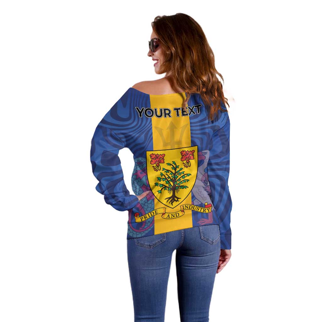 Personalised Barbados Emancipation Day Off Shoulder Sweater Coat of Arms and Map National Flag Style - Wonder Print Shop