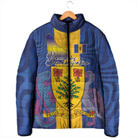 Personalised Barbados Emancipation Day Padded Jacket Coat of Arms and Map National Flag Style - Wonder Print Shop