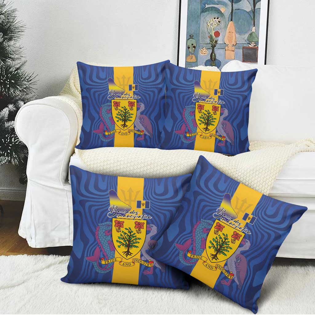 Barbados Emancipation Day Pillow Cover Coat of Arms and Map National Flag Style - Wonder Print Shop