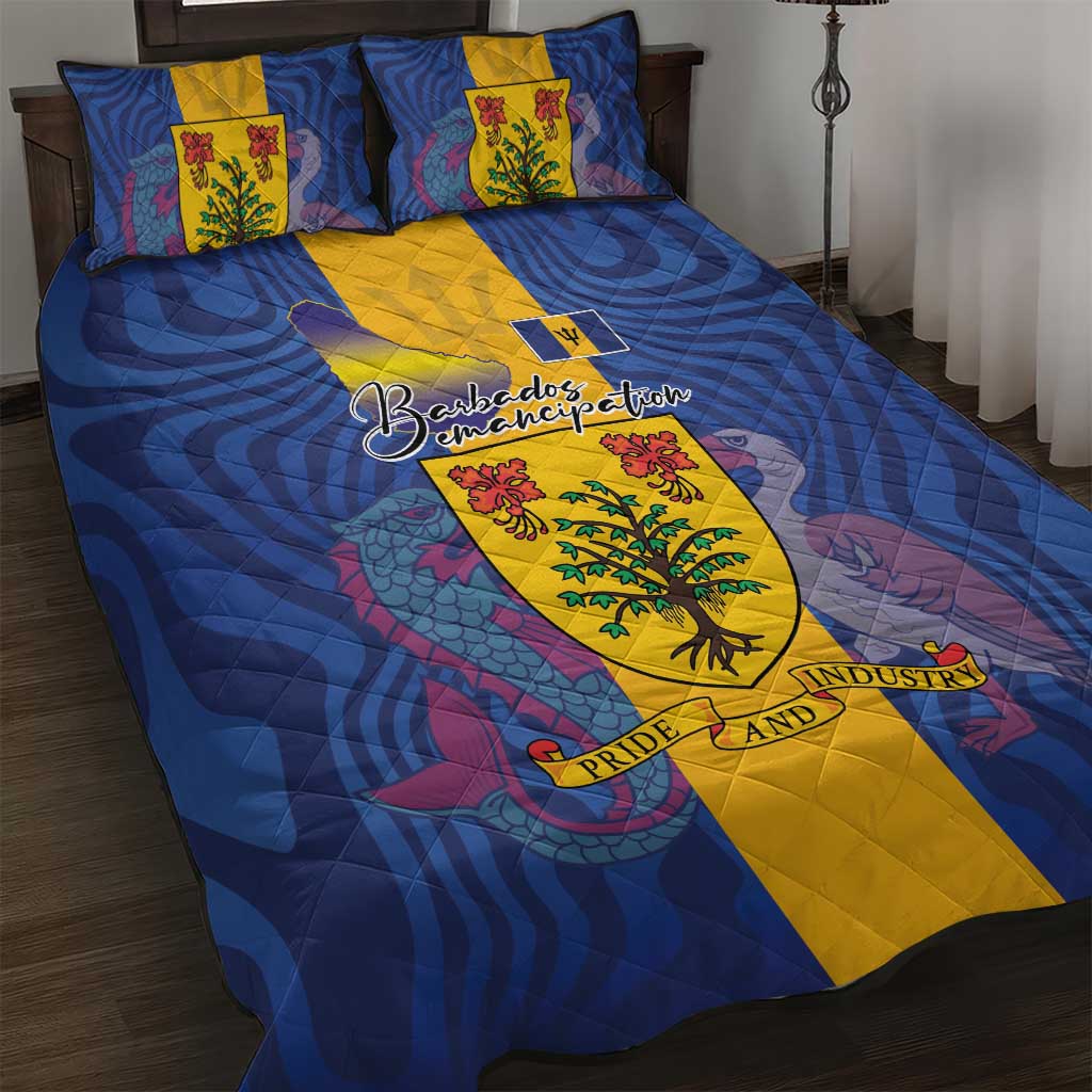 Barbados Emancipation Day Quilt Bed Set Coat of Arms and Map National Flag Style - Wonder Print Shop