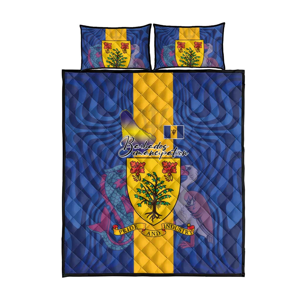 Barbados Emancipation Day Quilt Bed Set Coat of Arms and Map National Flag Style - Wonder Print Shop