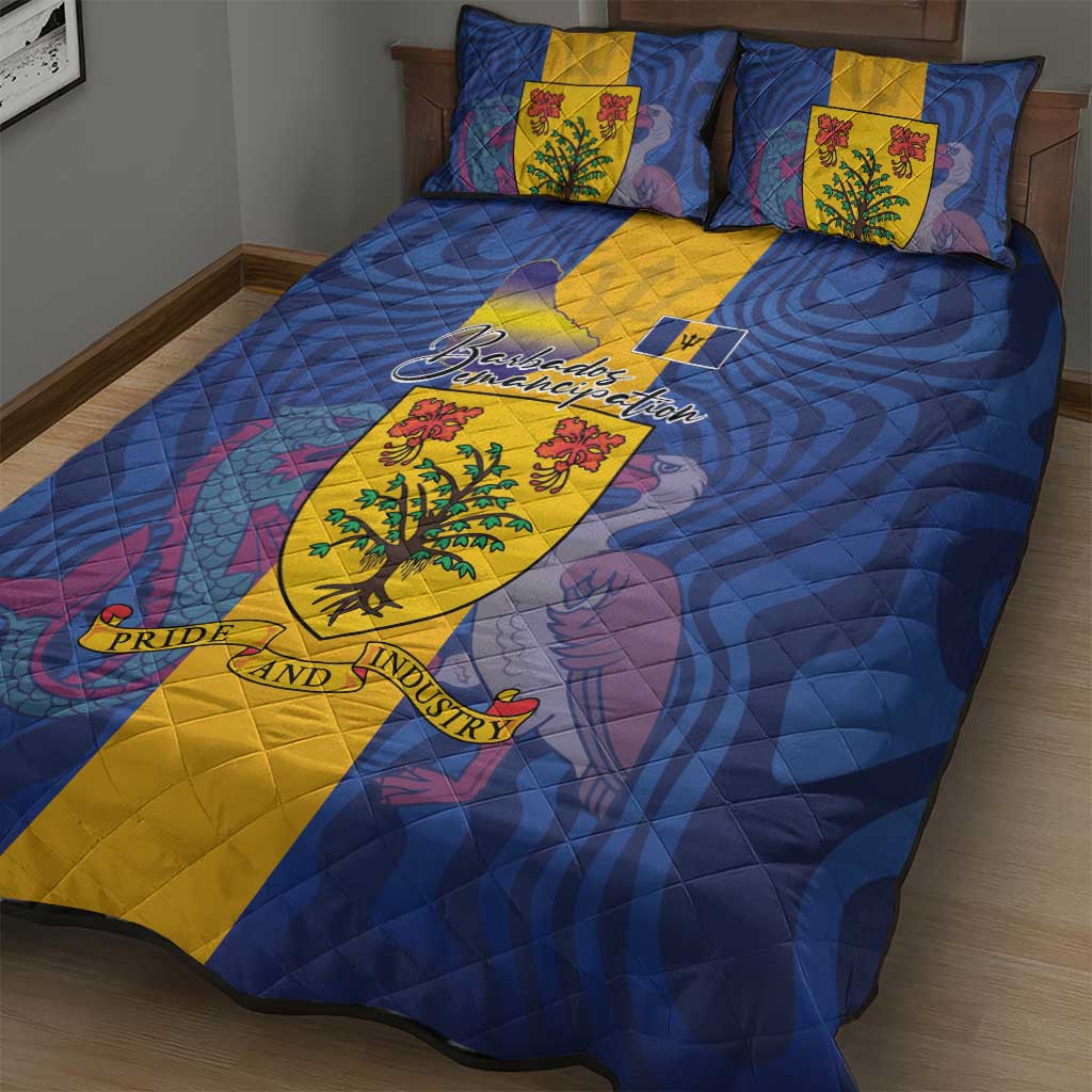 Barbados Emancipation Day Quilt Bed Set Coat of Arms and Map National Flag Style - Wonder Print Shop