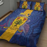 Barbados Emancipation Day Quilt Bed Set Coat of Arms and Map National Flag Style - Wonder Print Shop