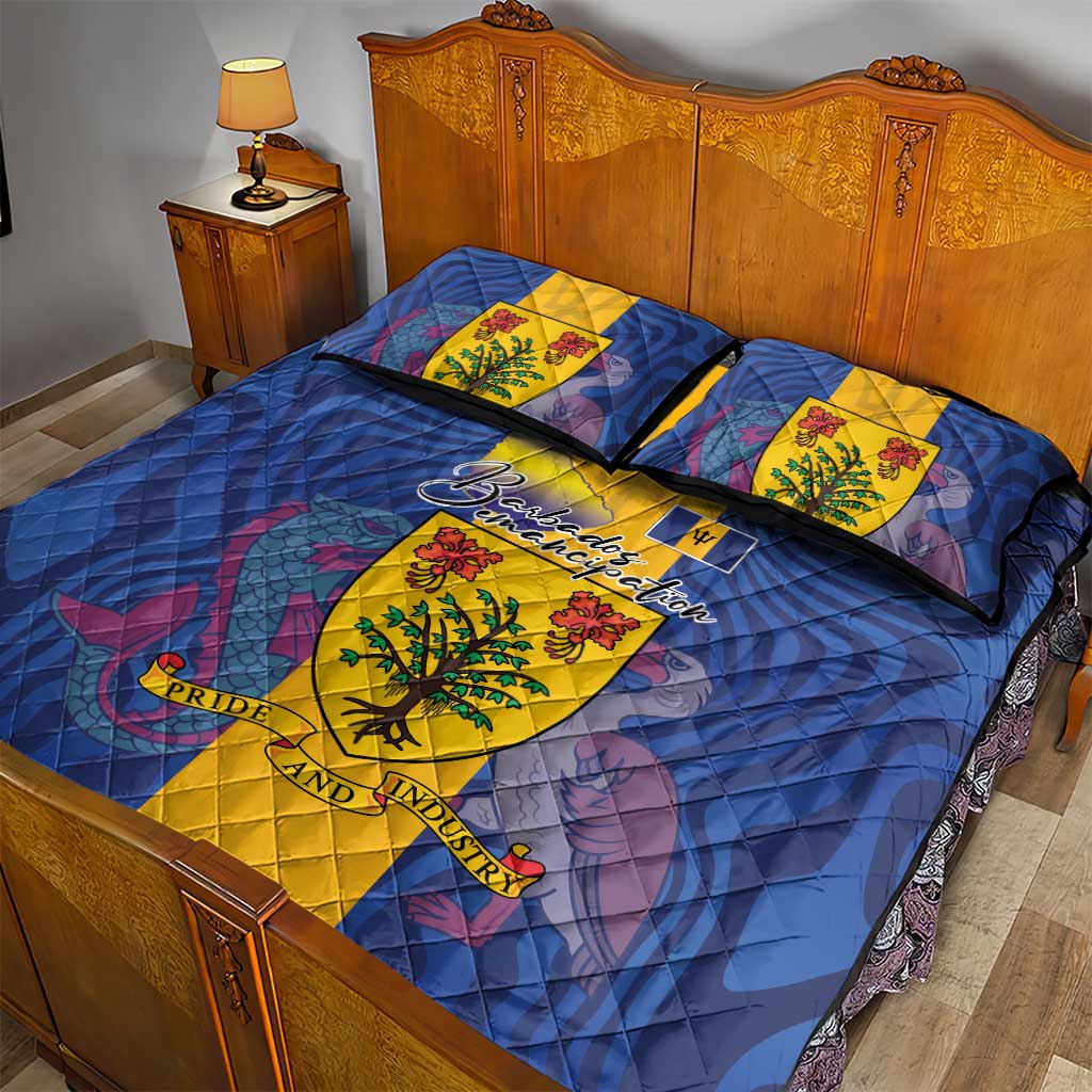 Barbados Emancipation Day Quilt Bed Set Coat of Arms and Map National Flag Style - Wonder Print Shop