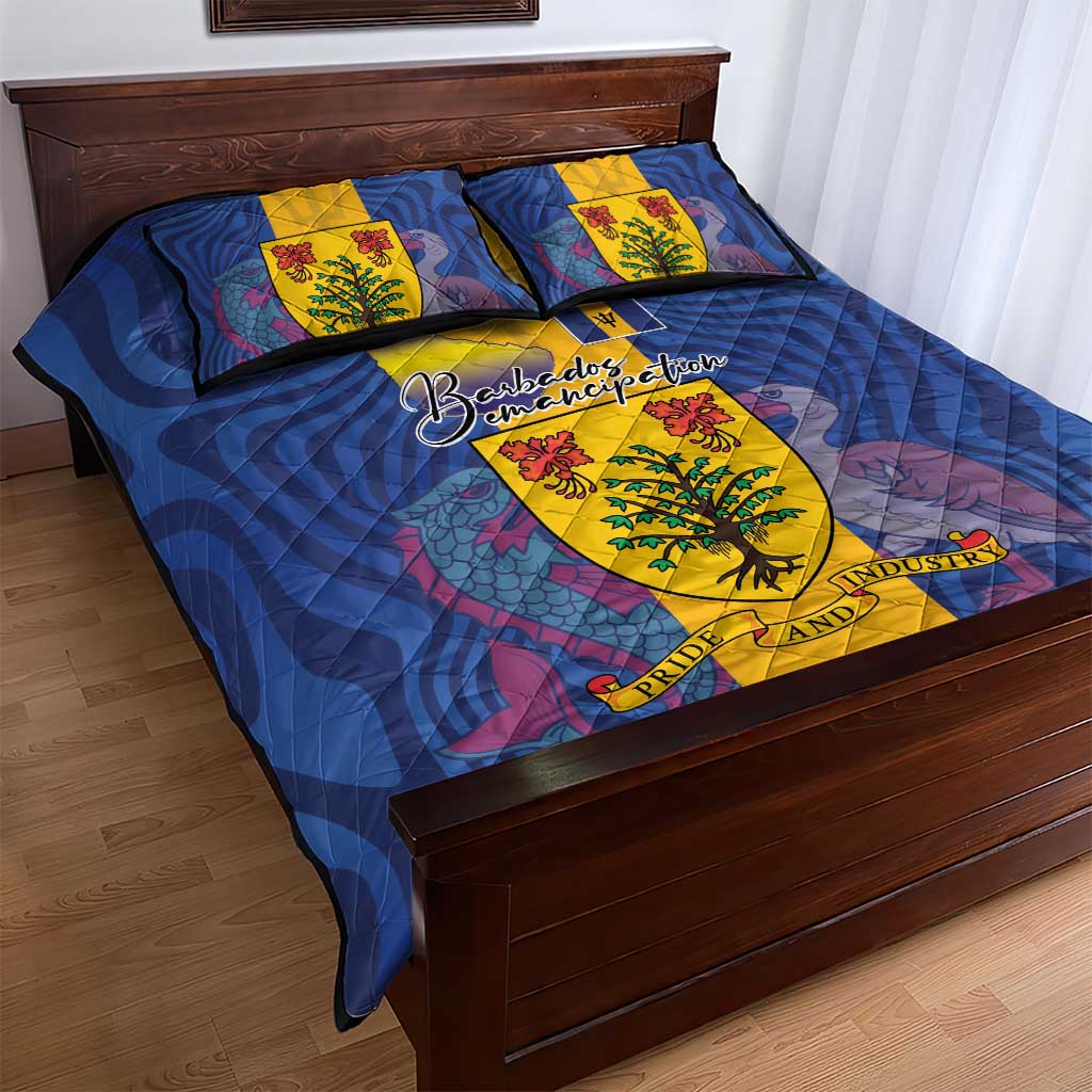 Barbados Emancipation Day Quilt Bed Set Coat of Arms and Map National Flag Style - Wonder Print Shop
