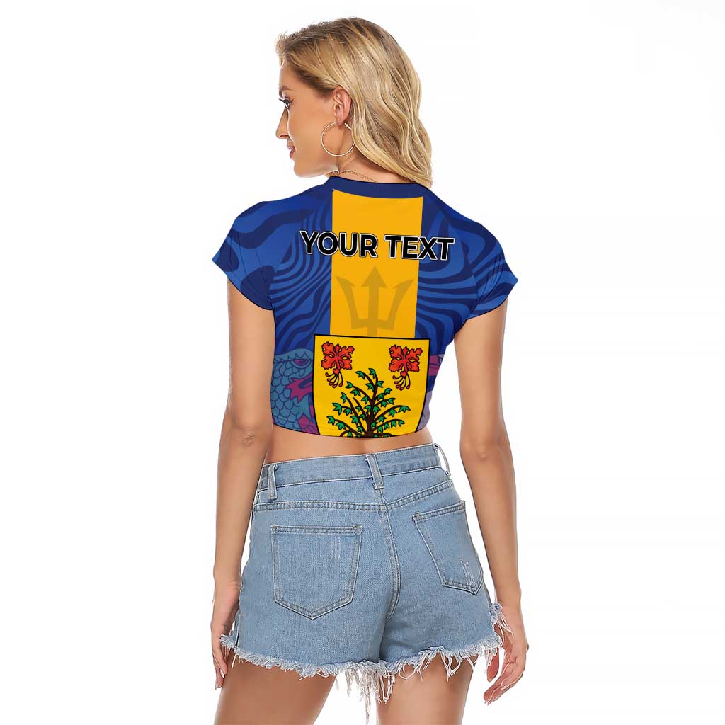 Personalised Barbados Emancipation Day Raglan Cropped T Shirt Coat of Arms and Map National Flag Style - Wonder Print Shop