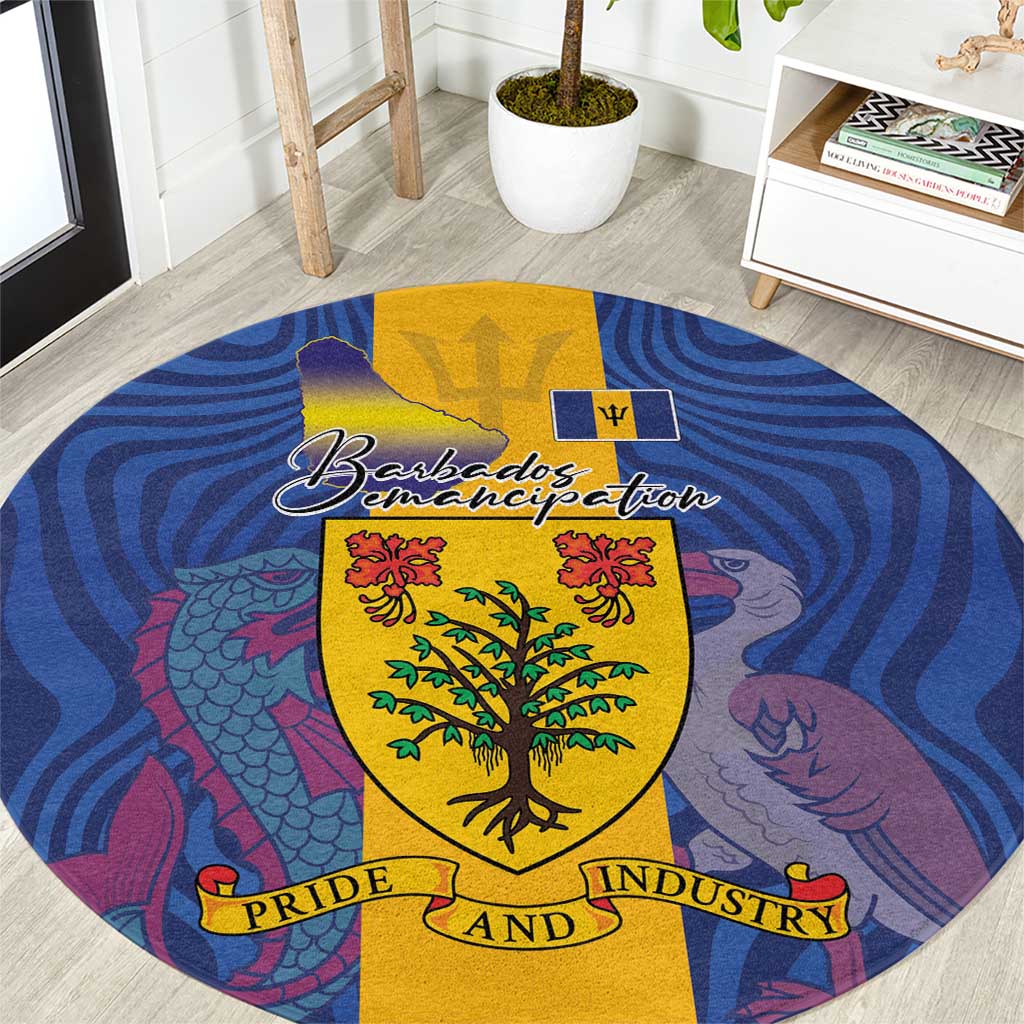 Barbados Emancipation Day Round Carpet Coat of Arms and Map National Flag Style - Wonder Print Shop