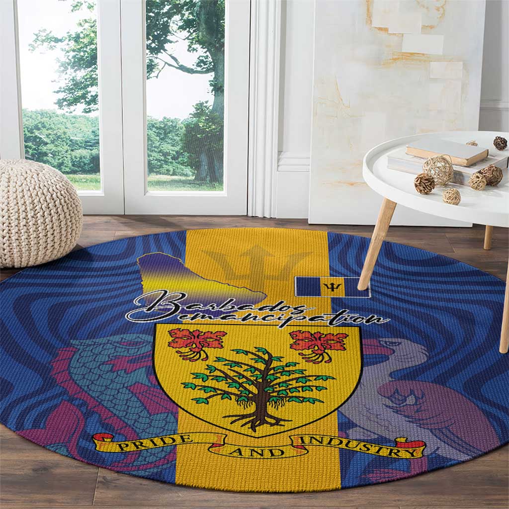 Barbados Emancipation Day Round Carpet Coat of Arms and Map National Flag Style - Wonder Print Shop