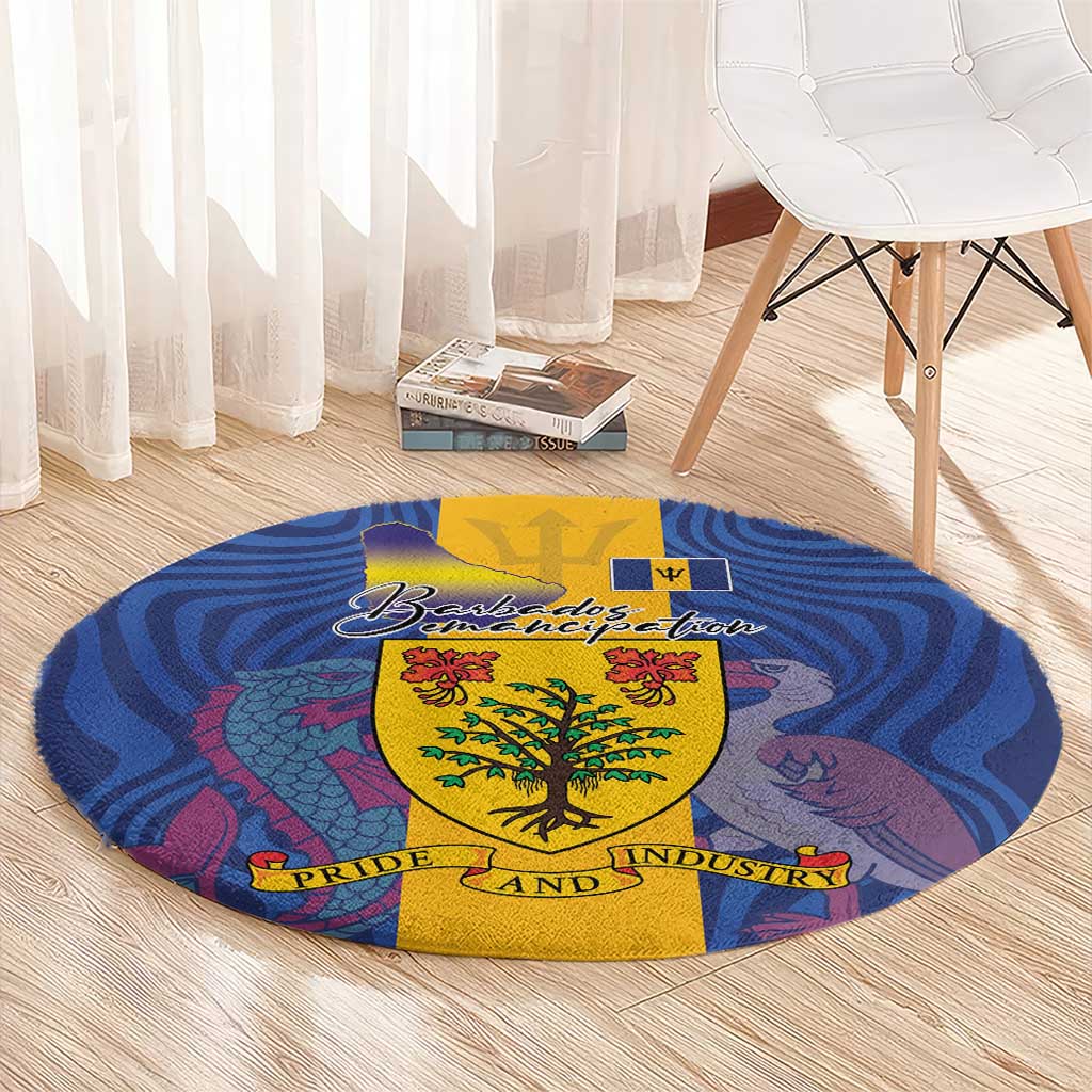 Barbados Emancipation Day Round Carpet Coat of Arms and Map National Flag Style - Wonder Print Shop