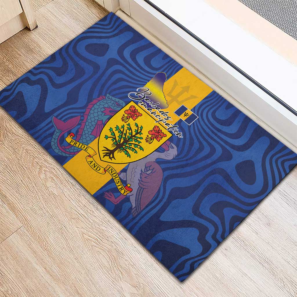 Barbados Emancipation Day Rubber Doormat Coat of Arms and Map National Flag Style - Wonder Print Shop