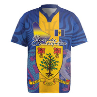 Personalised Barbados Emancipation Day Rugby Jersey Coat of Arms and Map National Flag Style - Wonder Print Shop