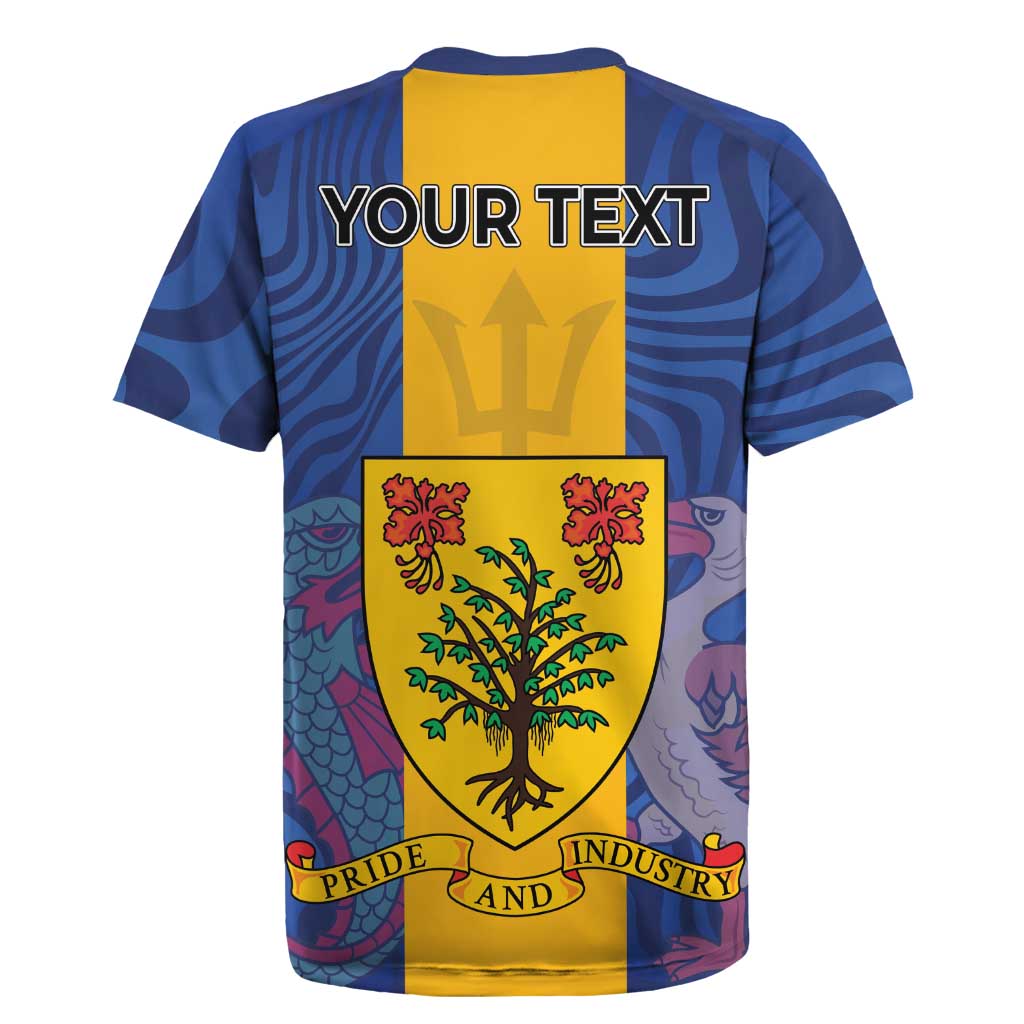 Personalised Barbados Emancipation Day Rugby Jersey Coat of Arms and Map National Flag Style - Wonder Print Shop