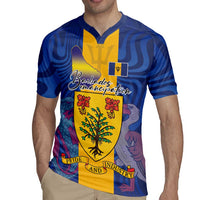 Personalised Barbados Emancipation Day Rugby Jersey Coat of Arms and Map National Flag Style - Wonder Print Shop