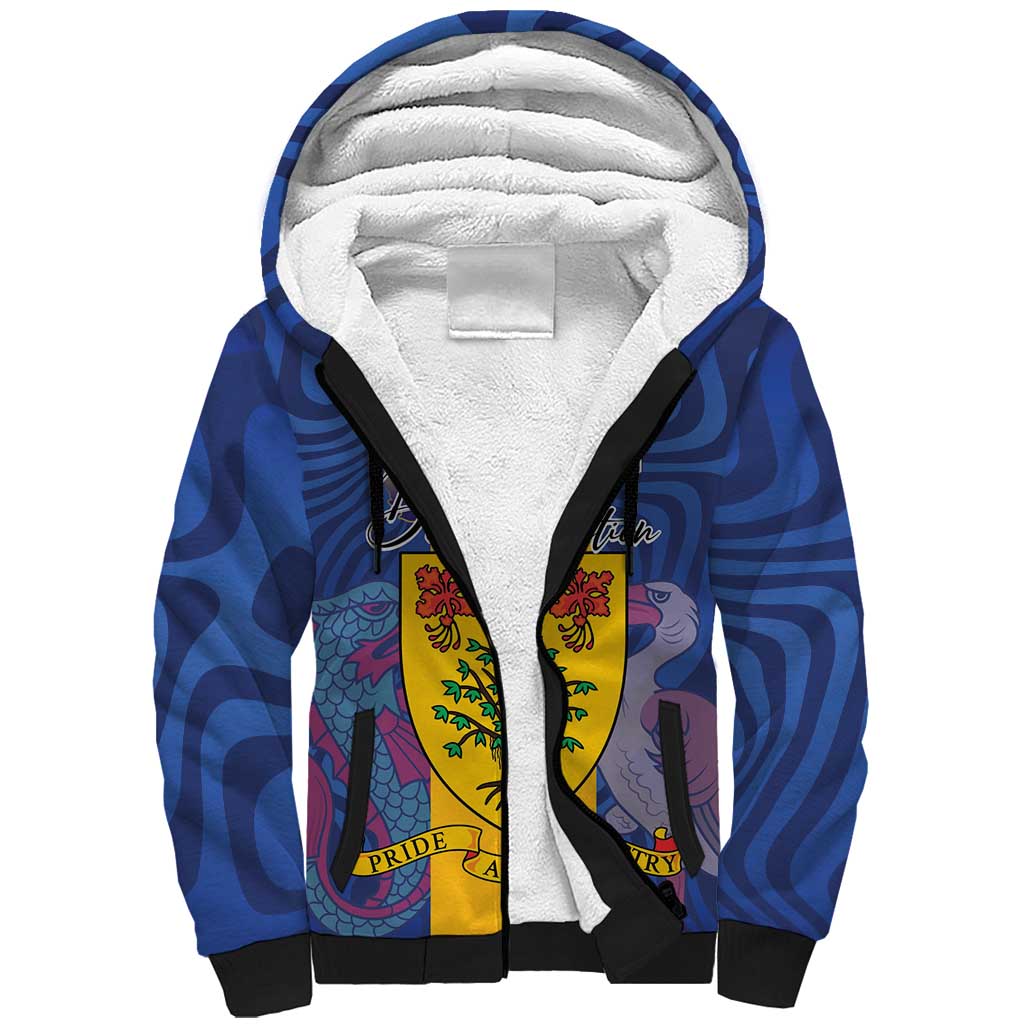 Personalised Barbados Emancipation Day Sherpa Hoodie Coat of Arms and Map National Flag Style - Wonder Print Shop