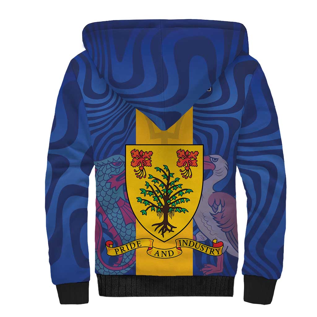Personalised Barbados Emancipation Day Sherpa Hoodie Coat of Arms and Map National Flag Style - Wonder Print Shop