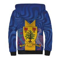 Personalised Barbados Emancipation Day Sherpa Hoodie Coat of Arms and Map National Flag Style - Wonder Print Shop