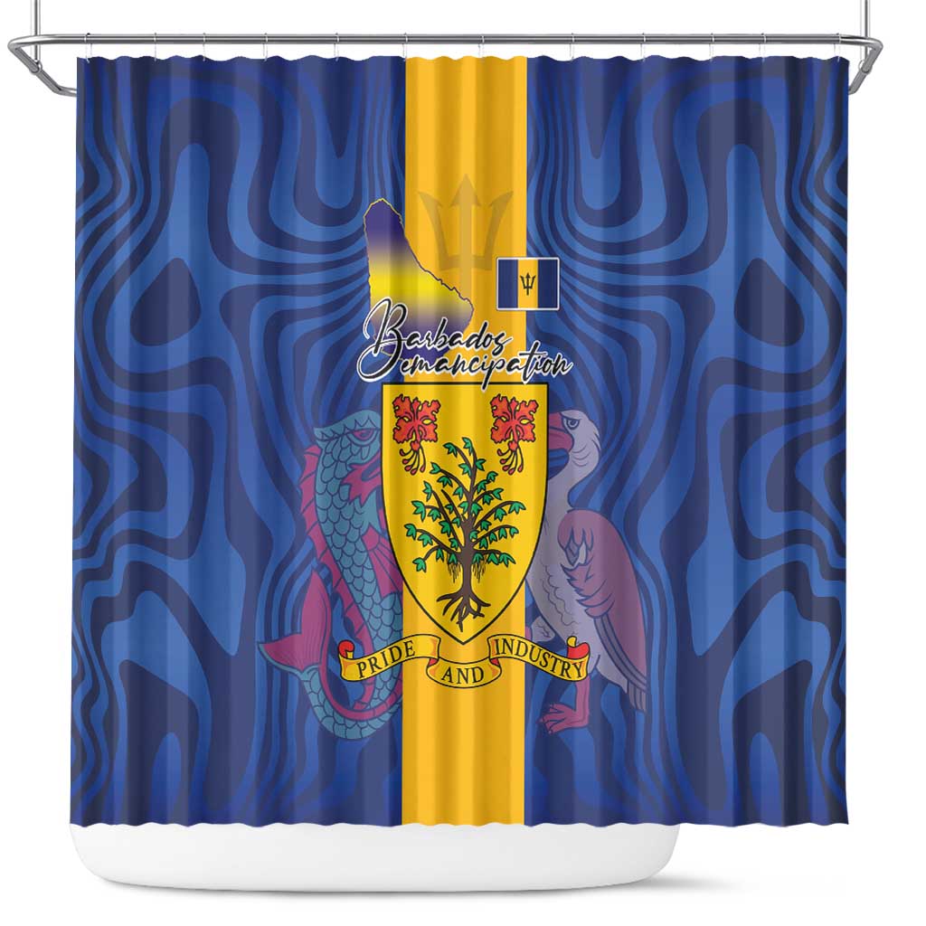 Barbados Emancipation Day Shower Curtain Coat of Arms and Map National Flag Style - Wonder Print Shop