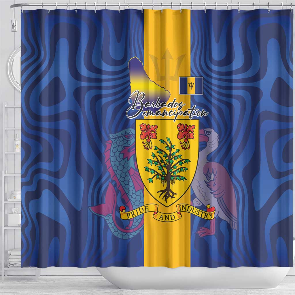 Barbados Emancipation Day Shower Curtain Coat of Arms and Map National Flag Style - Wonder Print Shop