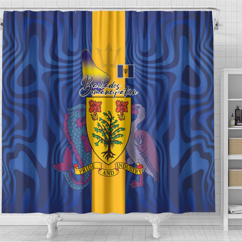 Barbados Emancipation Day Shower Curtain Coat of Arms and Map National Flag Style - Wonder Print Shop